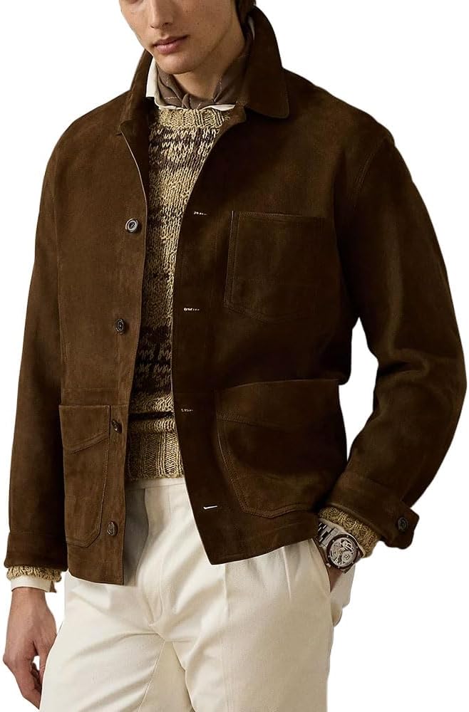 Suede Leather Jacket Men – Real Lambskin Suede Casual Leather Jackets For Men - Mens Suede Jacket
