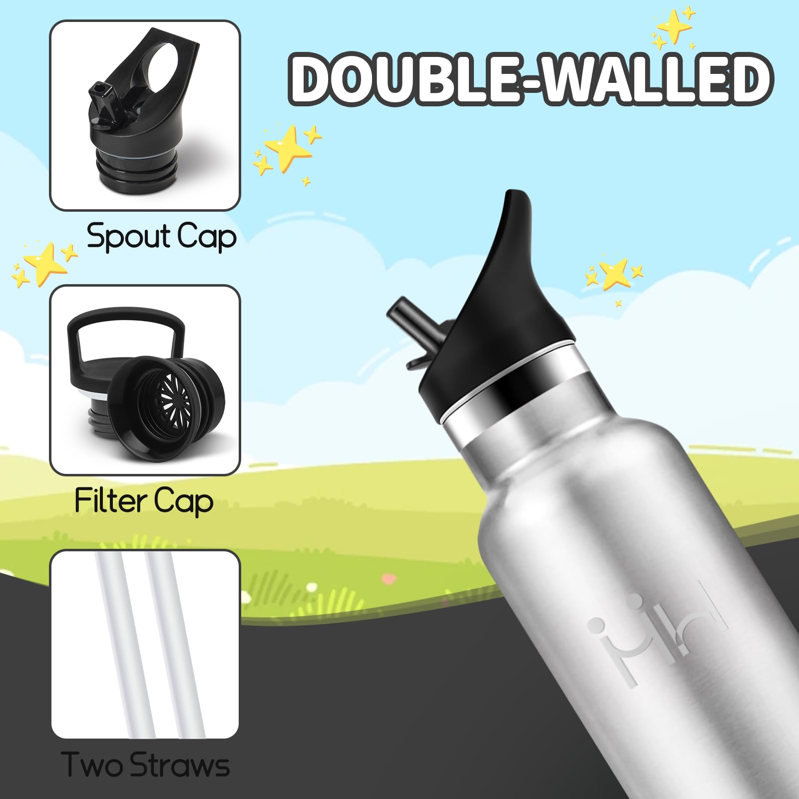 HoneyHolly Borraccia Termica Bambini 500ML, Senza BPA, Bottiglia Termica, Acciaio Inossidabile 18/8, Borraccia Con Cannuccia, A Prova Di Perdite, Borracce Per Scuola, Sport, Ufficio