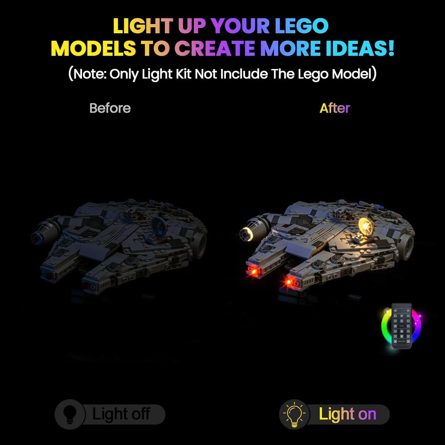 Upgraded Led Light Kit Compatible with Lego Star Wars Millennium Falcon A New Hope Building Set, RC Version Compatible with Lego 75375, Gift for Star Wars Fans (Model Not Included)