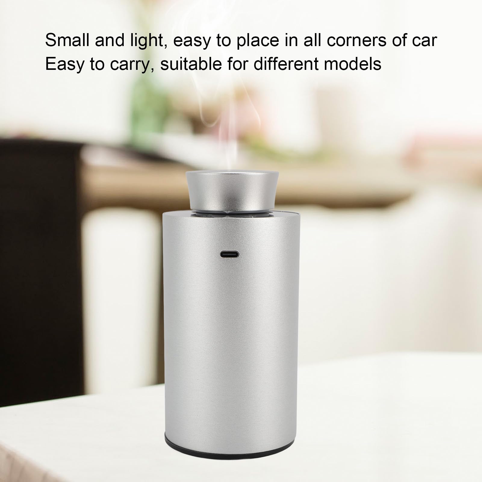 Difusor de Aceite Esencial pequeño Coche portátil, pulverizador sin Agua con Pilas, máquina de aromaterapia silenciosa con Intensidad Ajustable, Elegante diseño de aleación de (Plata)
