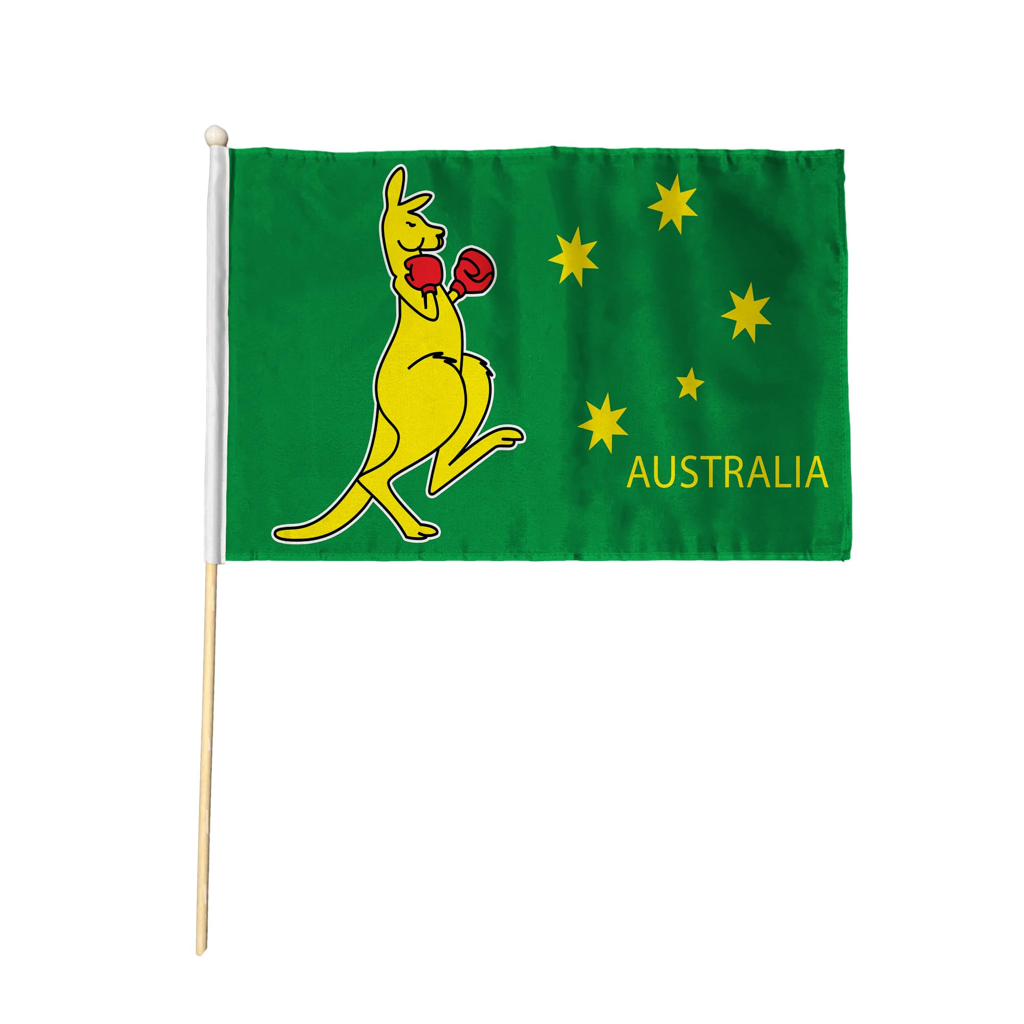 Flagtex Boxing Kangaroo Pack of 6 Hand Waving Flag (9x6 Inch) - Premium Wooden Stick Hand Flag 9x6 Inch Natural Wood Pole Australian Sports Flag Events Parades Celebrations — image 1