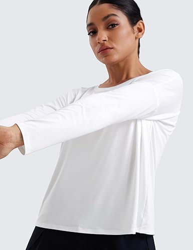 Miniatura 5 de CRZ YOGA Camisetas de entrenamiento de manga larga para mujer, ligeras, para correr, gimnasio, atléticas, básicas, holgadas, para otoño