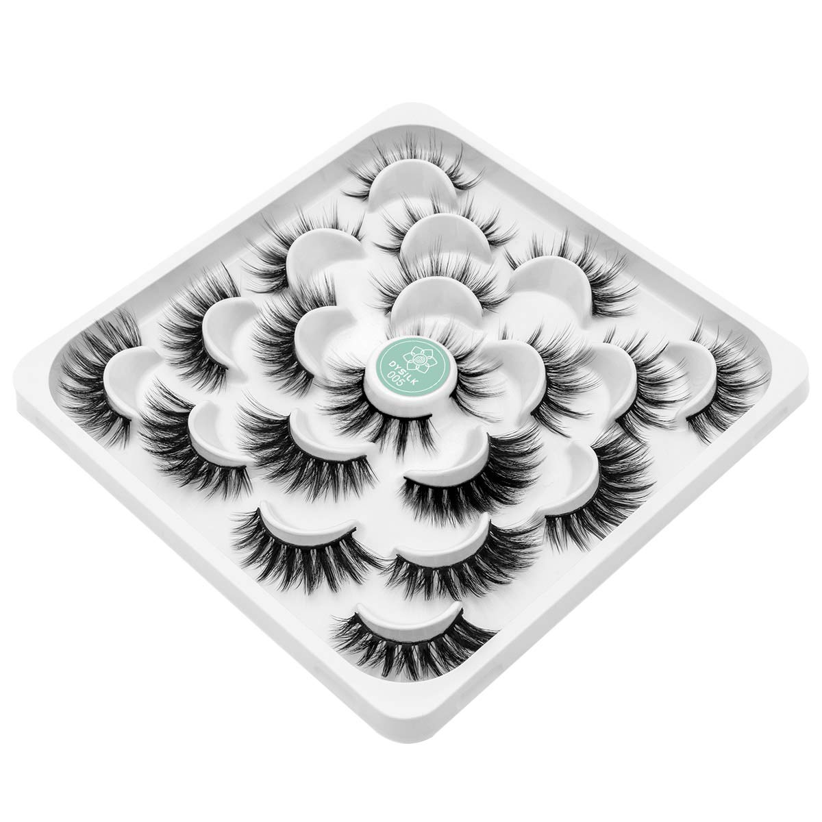 DYSILK False Eyelashes -10 Pairs 6D Faux Lashes Pack - Reusable Self Adhesive Eyelashes Lashes Natural Look Mink Fake Eyelashes Wispy Fluffy Cat Eye Lashes Soft Extension |05-17.5mm