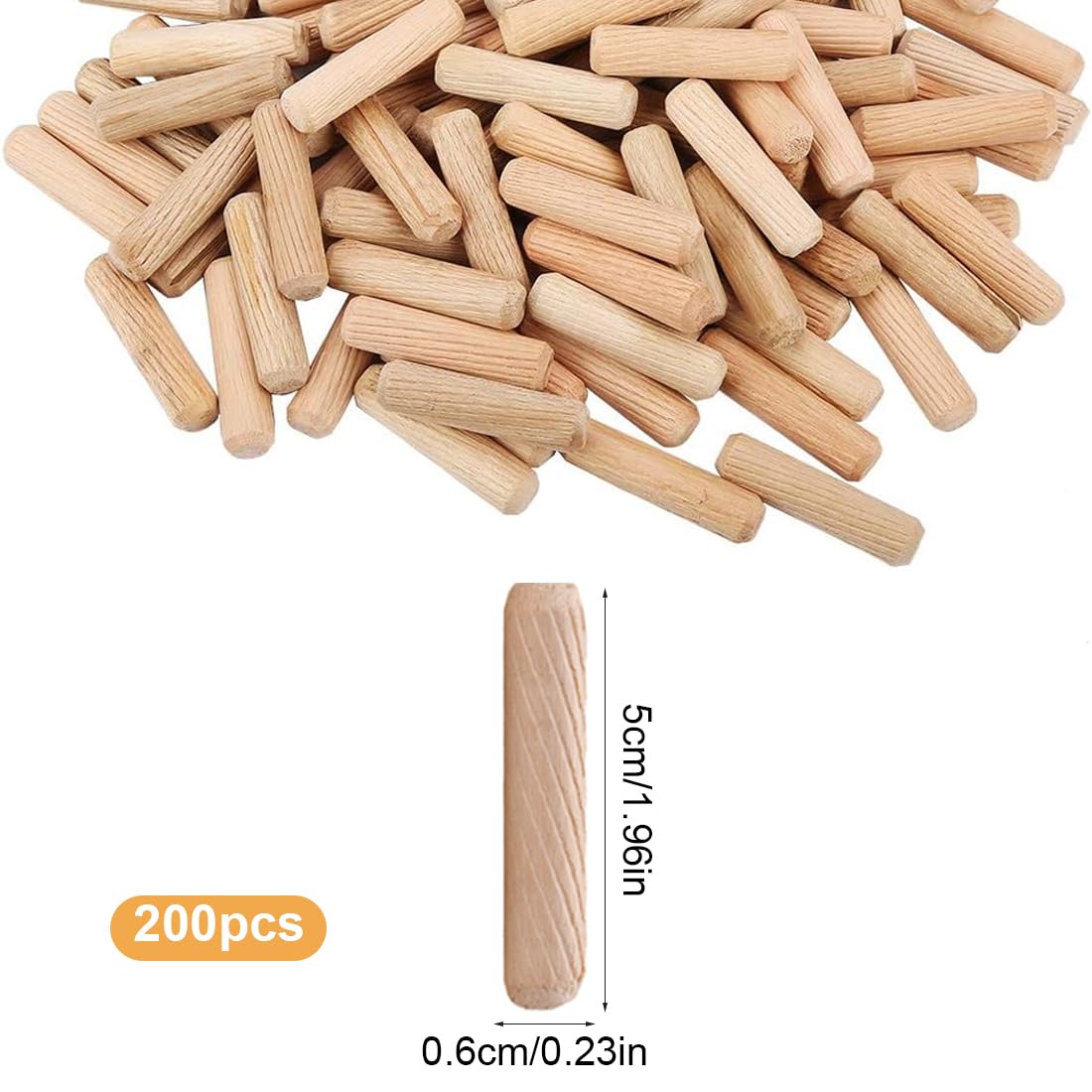 200 Pezzi Tasselli in Legno 6x50mm, Spine Legno,Scanalate in Legno, Perni di Legno Duro Perno Scanalato, in Legno Conici Scanalati per Fresatrice, Scanalature, Artigianato, Bricolage, Falegnameria