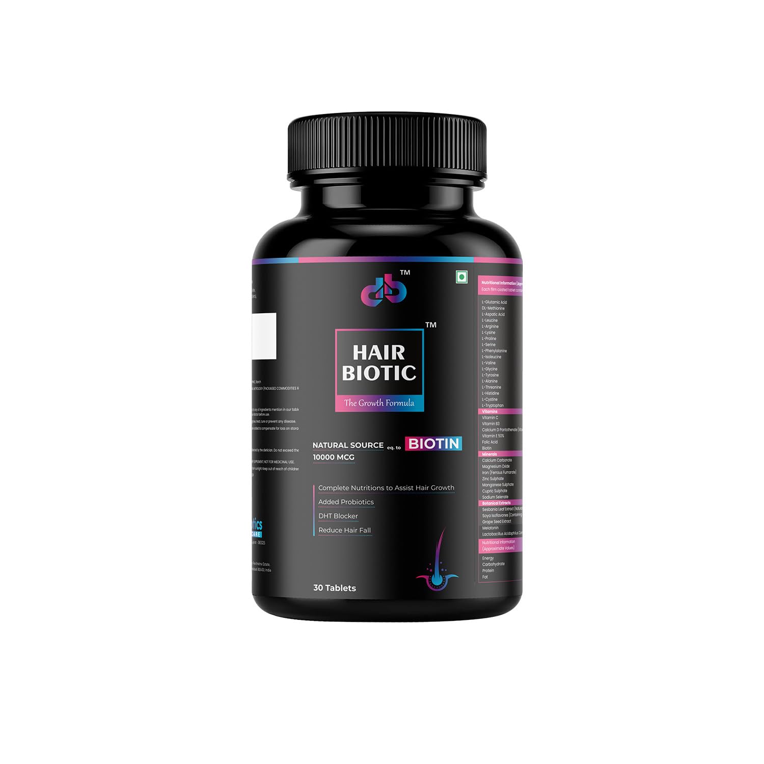HairBiotic Tablets for Hair Growth & Hair Fall Control, Natural Source Biotin with Amino Acids,Multi Minerals & Multivitamins,Clinically Proven Hair Growth Supplements For Women & Men, 30 Veg Tablets