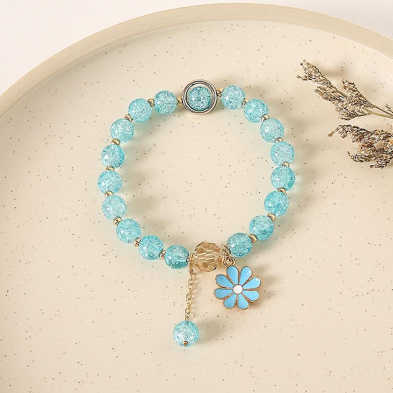 Image of El Regalo 1 PC Dailsy Flower Sparkly Crystal Beads Tassel Bracelet for Girls /Teens /Women- Cute Crackle Beads Daisy Flower Stretch Bracelet