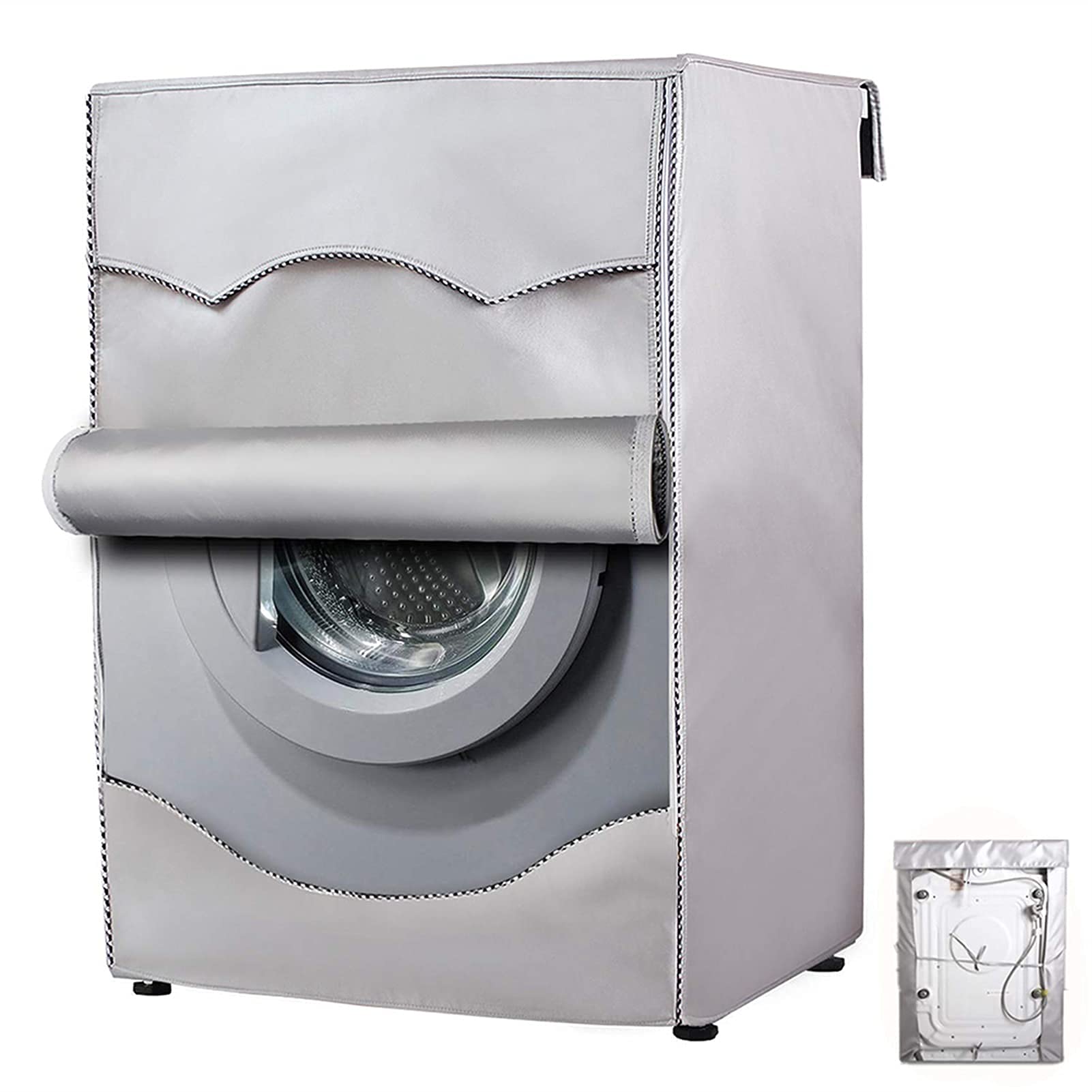 Lavadora Cubierta de Lavadora Cubierta de Lavadora Fibra Poliéster Impermeable Carga Delantera Lavandería Secadora Cubierta Protector Solar Lavandería Recubrimiento Plata Cubierta a Prueba de Po