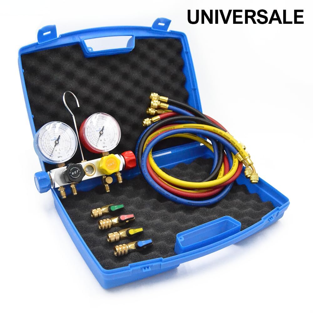 3S SuperSamaStore Kit Pompa del Vuoto Bistadio 70 L/Min con Set Manometrico 4 Vie Universale, per Installazione e Manutenzione Impianti Climatizzazione e Condizionatori con Gas R410A-R32-R407C-R134A