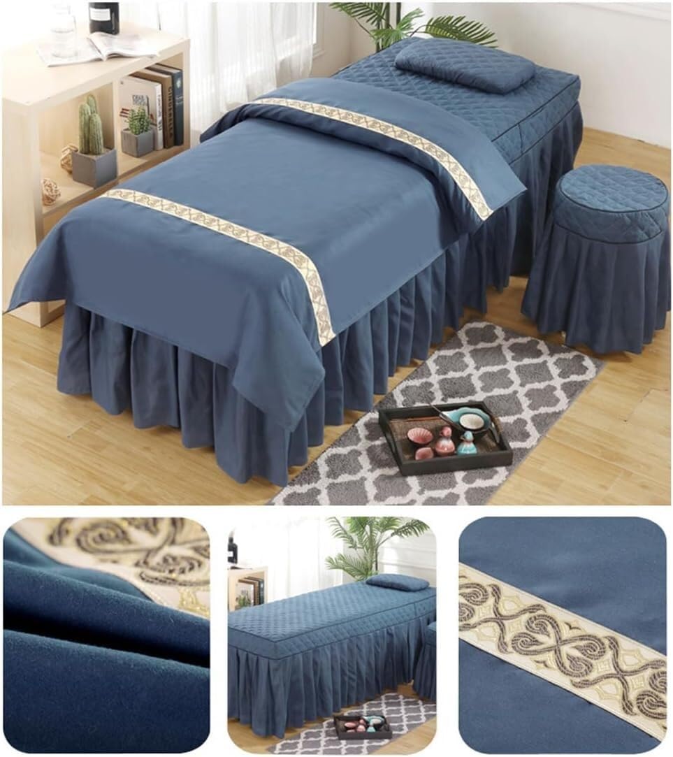 Minimalistische Massagebettdecke mit Gesichtsöffnung, Mikrofaser-Schönheitsbettrock(Blu,185x70cm)