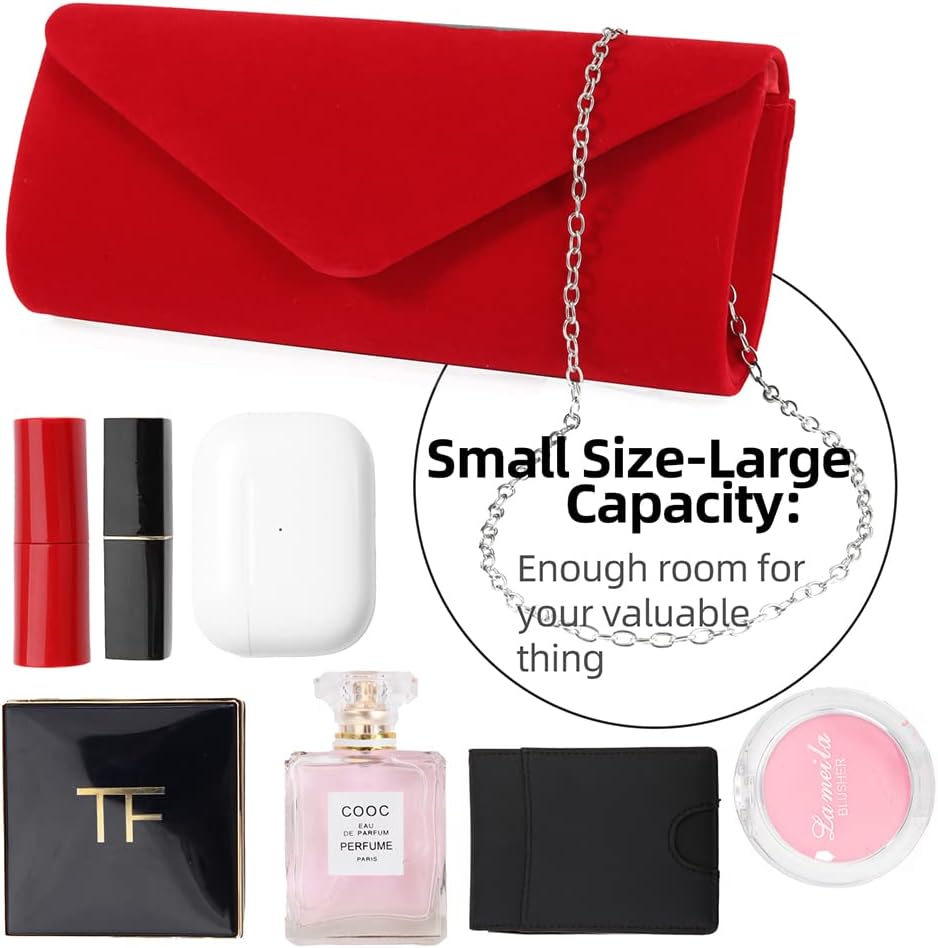 Clutch Purses Evening Bag for Women Party Prom Black-Tie Events Velvet Handbag Shoulder Cross Body Bag With Detachable Chain - Image 5