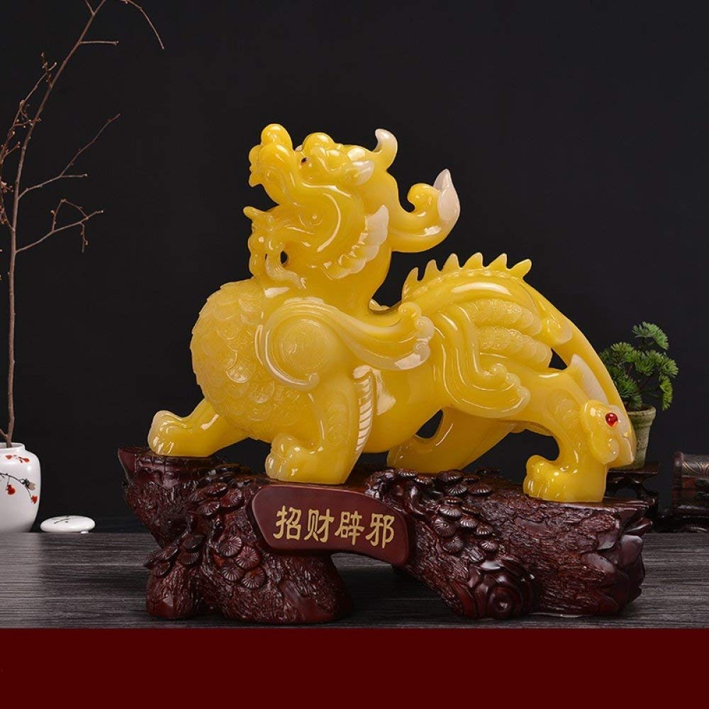 Statue divine bête chinoise résine jaune pour embellir un espace vide