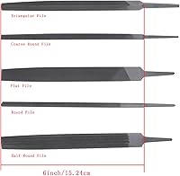Vista 4 de Juego con 5 piezas de archivo de metal, archivo de ingenieros de corte, archivo plano, medio redondo, archivo redondo, archivo triangular, lima