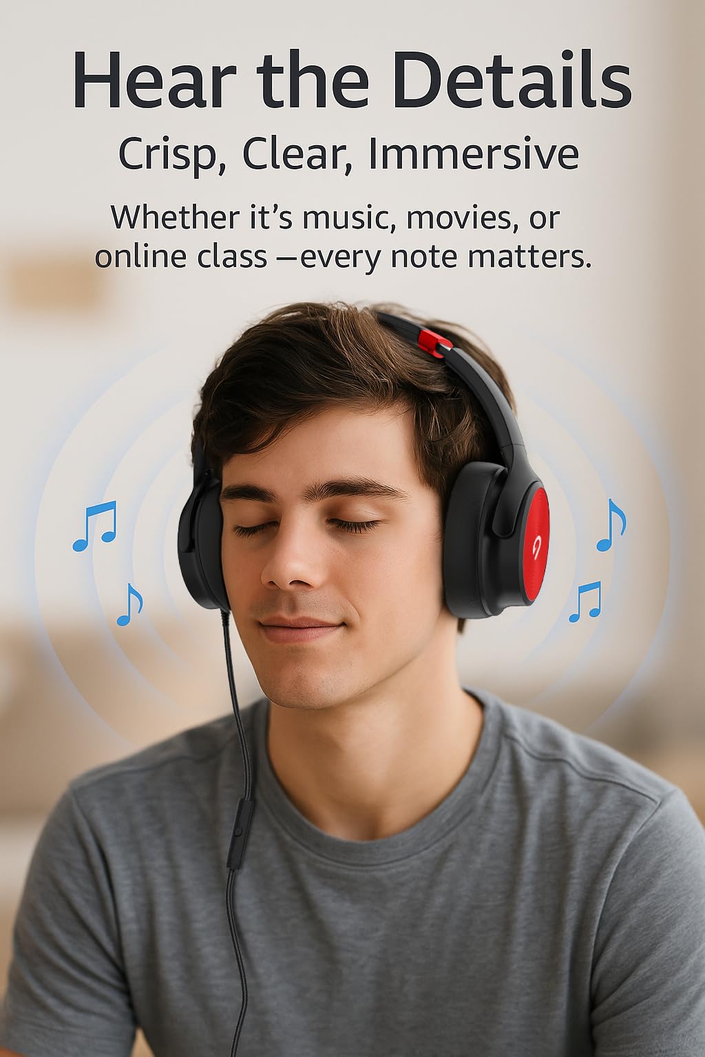 ADOOPE Przewodowe słuchawki nauszne USB C z mikrofonem, dźwięk stereo Hi-Fi, izolujące hałas, wygodne dopasowanie do iPhone 15/16, Samsung Galaxy S24/S23, telefony i tablety typu C (czarno-czerwone)