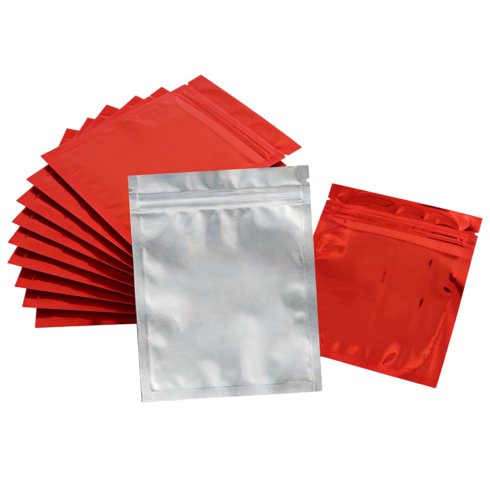 Ericotry Red 100 Pcs Reclosable 10.2X12.7cm/4X5inch Clear Colorful Mylar Foil Flat Ziplock Bag Sample Pouch Heat Sealable Aluminum Foil Bags Food Storage Coffee Candy Foil Grip Seal Wrap (Red)