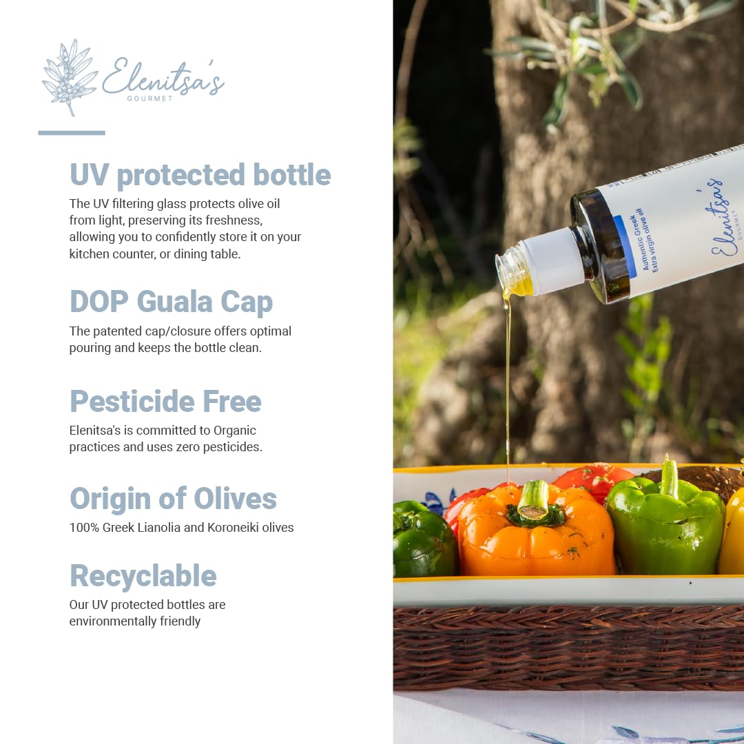 Elenitsa's Special Select Greek Gourmet Extra Virgin Olive Oil - Perfect for Sauteing, Grilling, Salad Dressings, and Cooking - Cold-Pressed Lianolia & Koroneiki Olives, Rich in Polyphenols