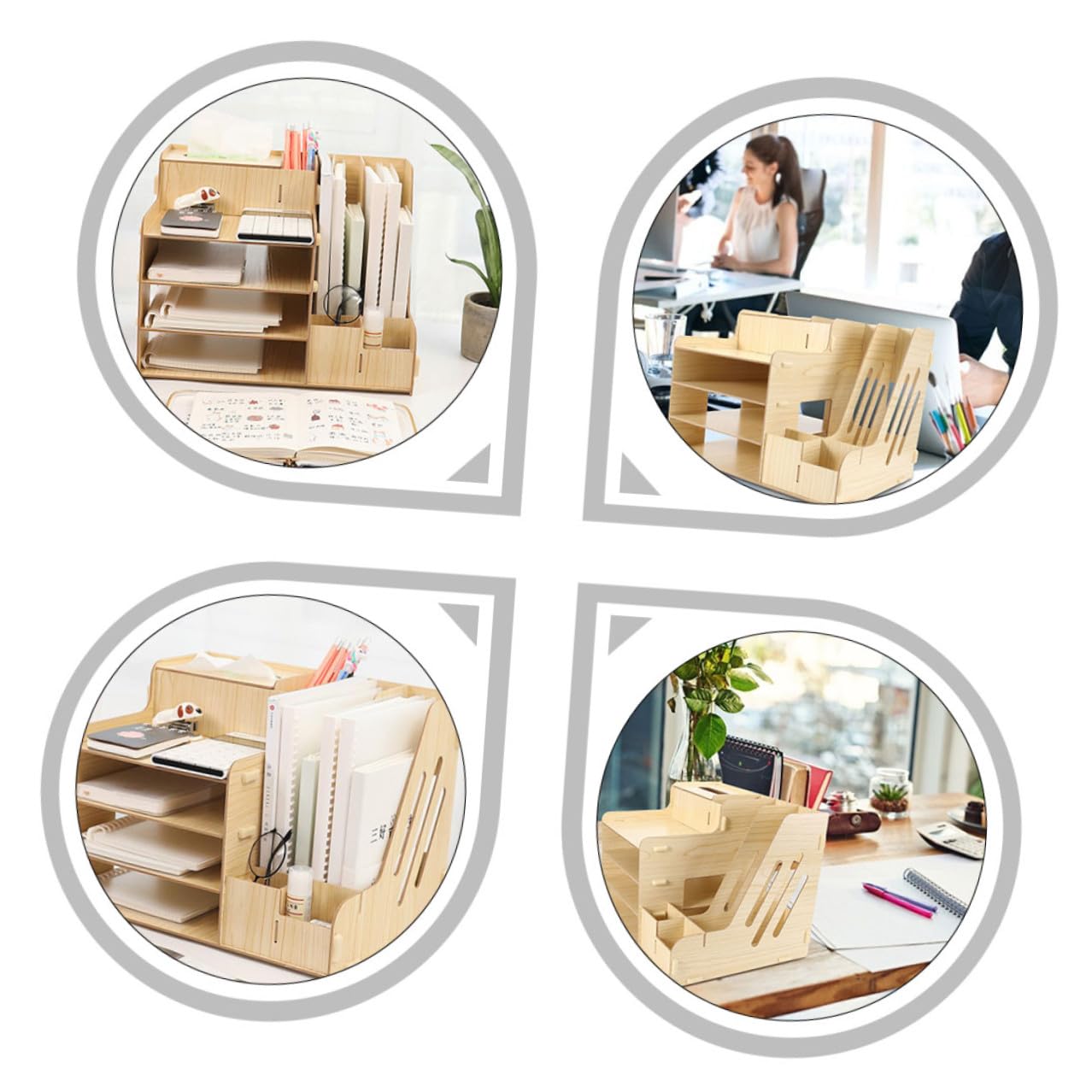 Organizador Escritorio Madera con Compartimentos Múltiples para Almacenamiento Archivos Papelería y Objetos Varios Diseño Deslizante para Oficina y Hogar