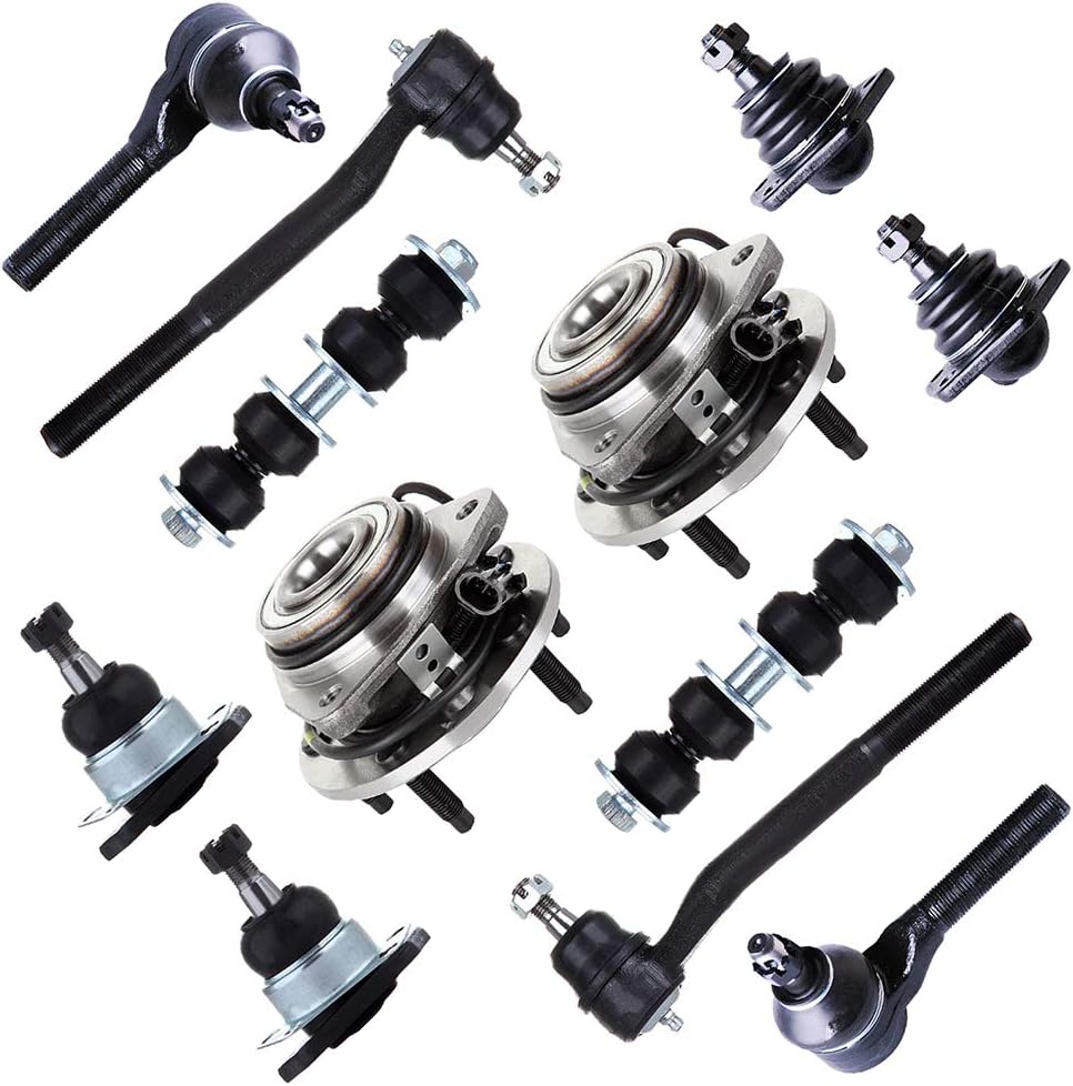 SCITOO 12pcs Front Suspension Kit Wheel Hub Inner Outer Tie Rod End Sway Bar End Link Lower Upper Ball Joint Fit 1999-2005 For Chevy Blazer 1998-2004 S10 1998-2001 For GMC Jimmy 1998-2004 Sonoma