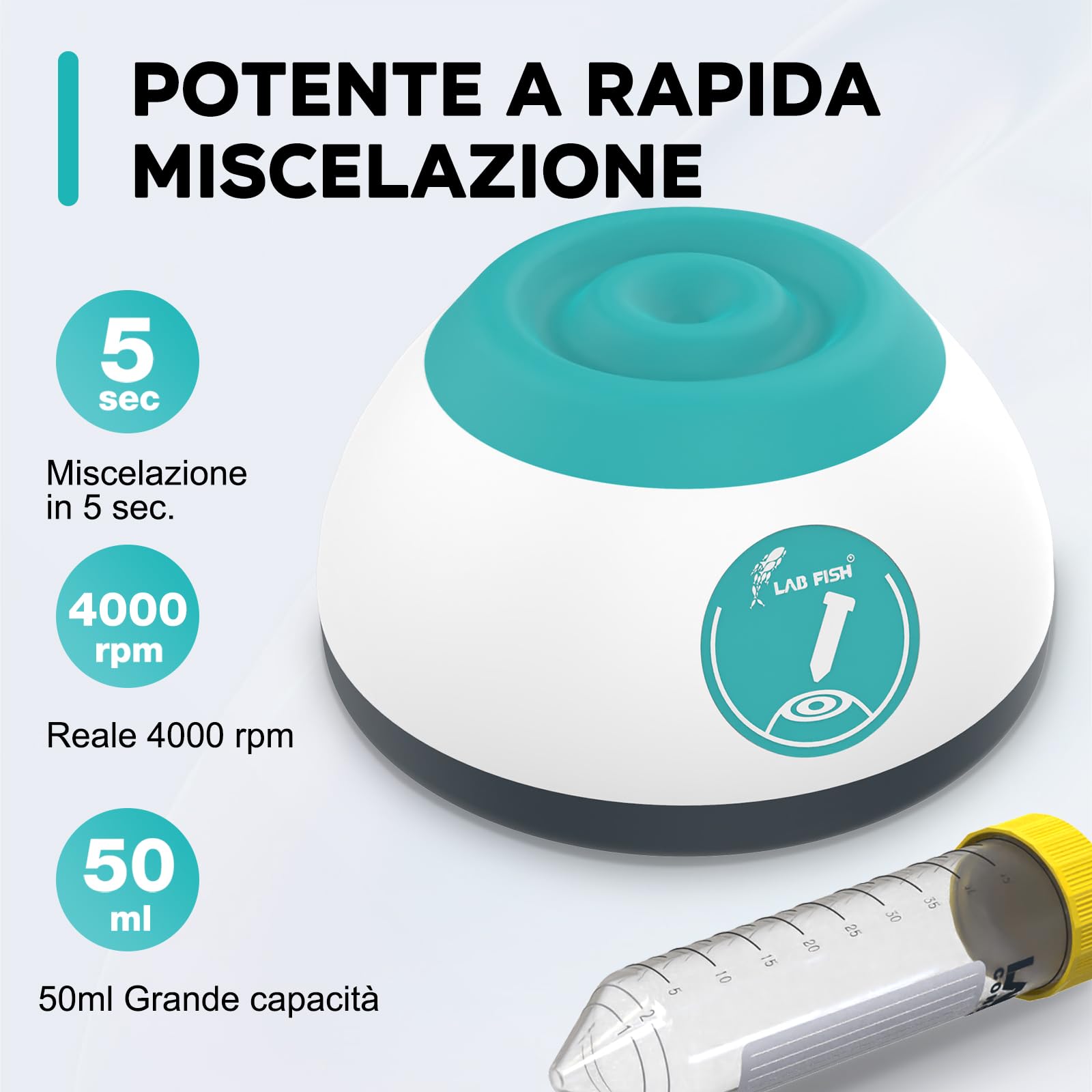 LAB FISH VM200 Mini Vortex - Agitador para Colori,Pinturas, Esmaltes de Uñas, Tinta de Tatuaje, Adhesivo de Pestañas & Tubos de Ensayo (Máx. 50 ml), Encendido/Apagado por Contacto