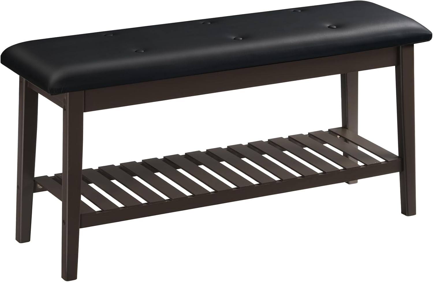 HOOBRO Dining Bench, Bamboo Dining Room Bench, 2-Tier Entryway Bench with PU Leather Upholstered Seat, Kitchen Bench for Living Room, Hallway, Entryway, Bedroom, Kitchen, Brown and Black CB70HX01