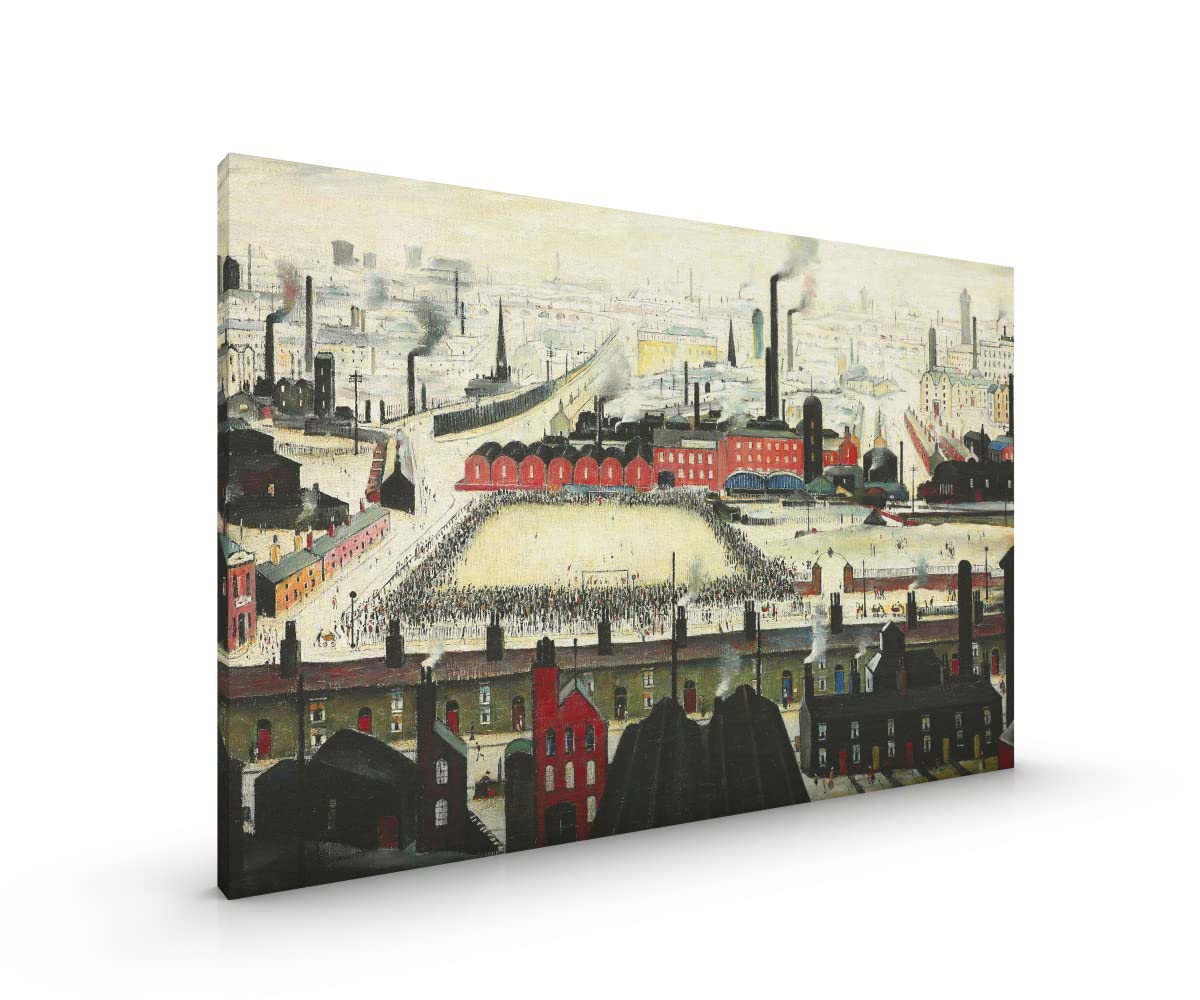 The Football Match LS Lowry CANVAS Premium Stretched with Metal Hanger in Various Sizes (Football Match, CANVAS - size 36 x 26 Inch)