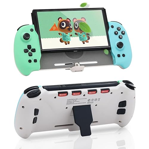 ECHZOVE Upgrade Nintendo Switch OLED Controller Grip - Ergonomic Animal Crossing Style Controller with Joystick, NFC, Turbo, Six-Axis Gyro, Dual