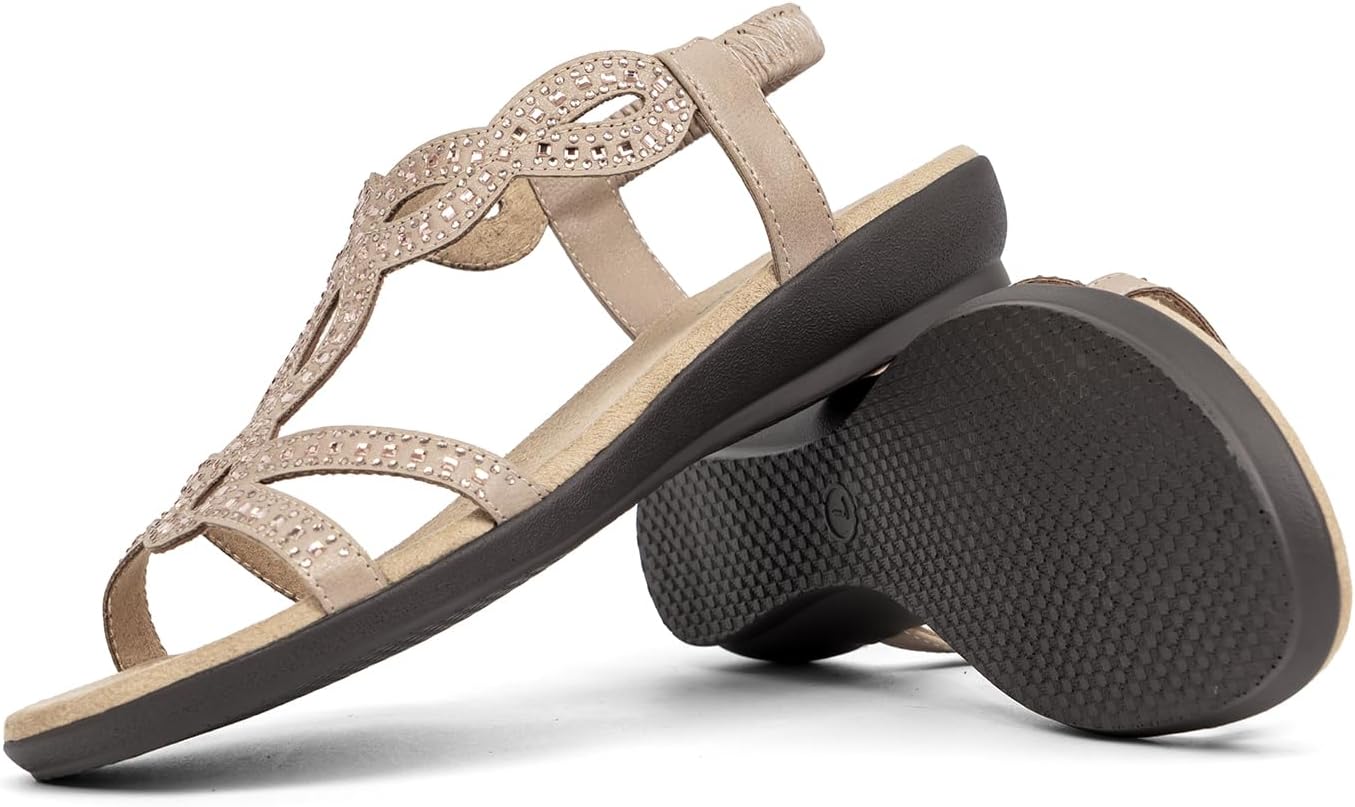 VJH confort Women’s Flat Sandals,Comfort Elastic Strap Rhinestone Open Toe Slip-On Casual Walking Sandals - Image 7