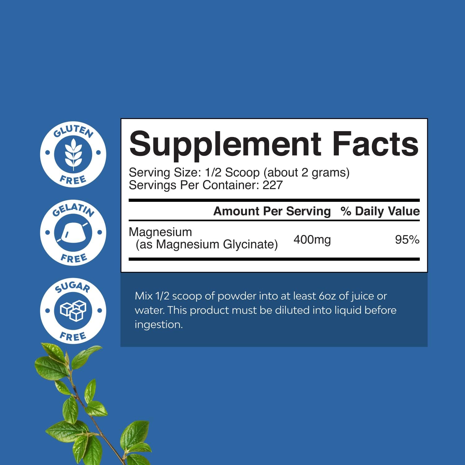 Potent Magnesium Glycinate Powder 400mg - Calm Magnesium Powder Bulk for Muscle Relax, Calm & Sleep Support for Adults - Glycinate Mag Soothe Vegan & Non-GMO Supplement - 2 Pack