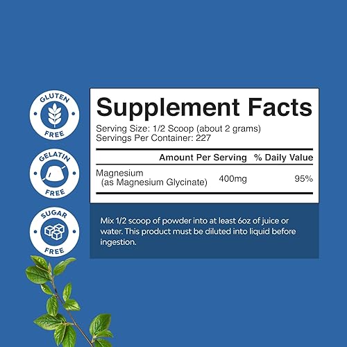 Miniatura 2 de Potente polvo de glicinato de magnesio de 400 mg  Polvo de magnesio calmante a granel para relajación muscular, calma y apoyo para dormir para