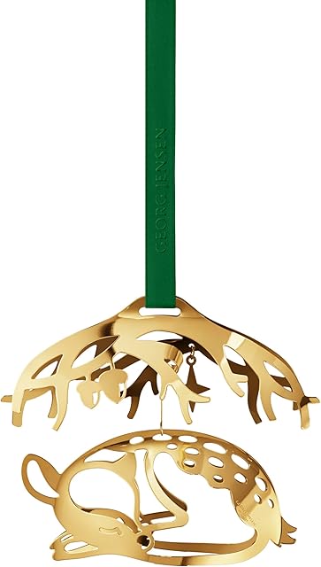 Georg Jensen 2023 Mobile Sleeping Deer Ornament - 18kt Yellow Gold Plated Brass - Christmas Hanging Decoration - Designed by Sanne Lund Traberg