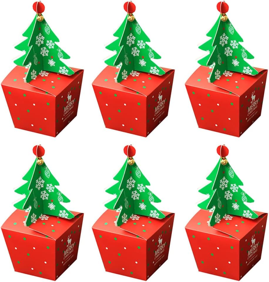 Zerodeko Pcs Christmas Paper Boxes Portable Festive Candy Chocolate Boxes Packing Boxes Treat Containers with Bells for Christmas Holidays Festivals (Size L)