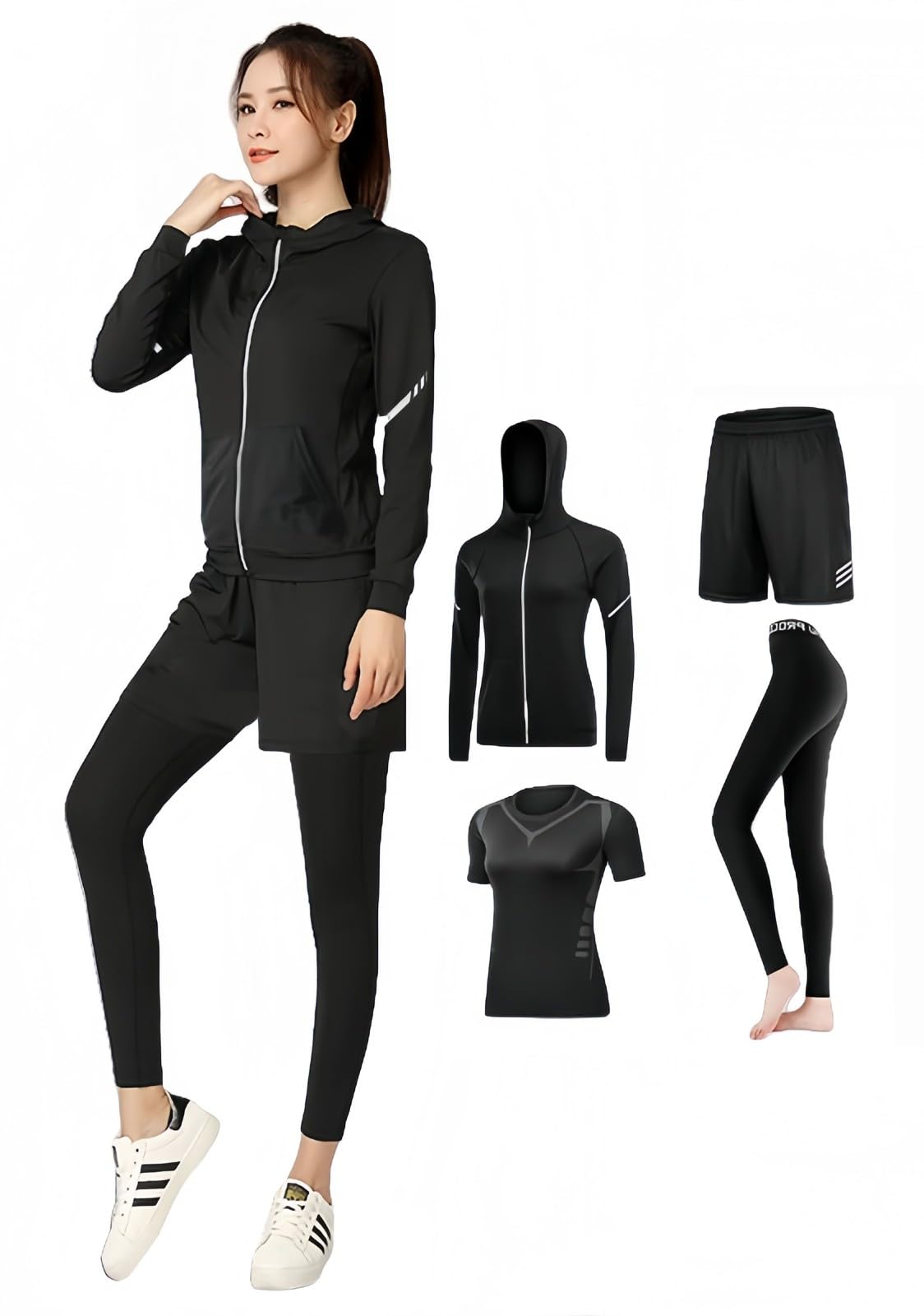Damski rozciągliwy krój joga zestaw ubrań Crop Top + legginsy 4 szt. kombinezon treningowy fitness odzież sportowa