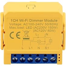Smart Dimmer Light Switch Module 1/2 Gang for Tuya and Smart-Life App, WiFi Controlled Stepless Dimming, Voice Control for Alexa Google Assistant, 2-Way ControlWifi 1Gang