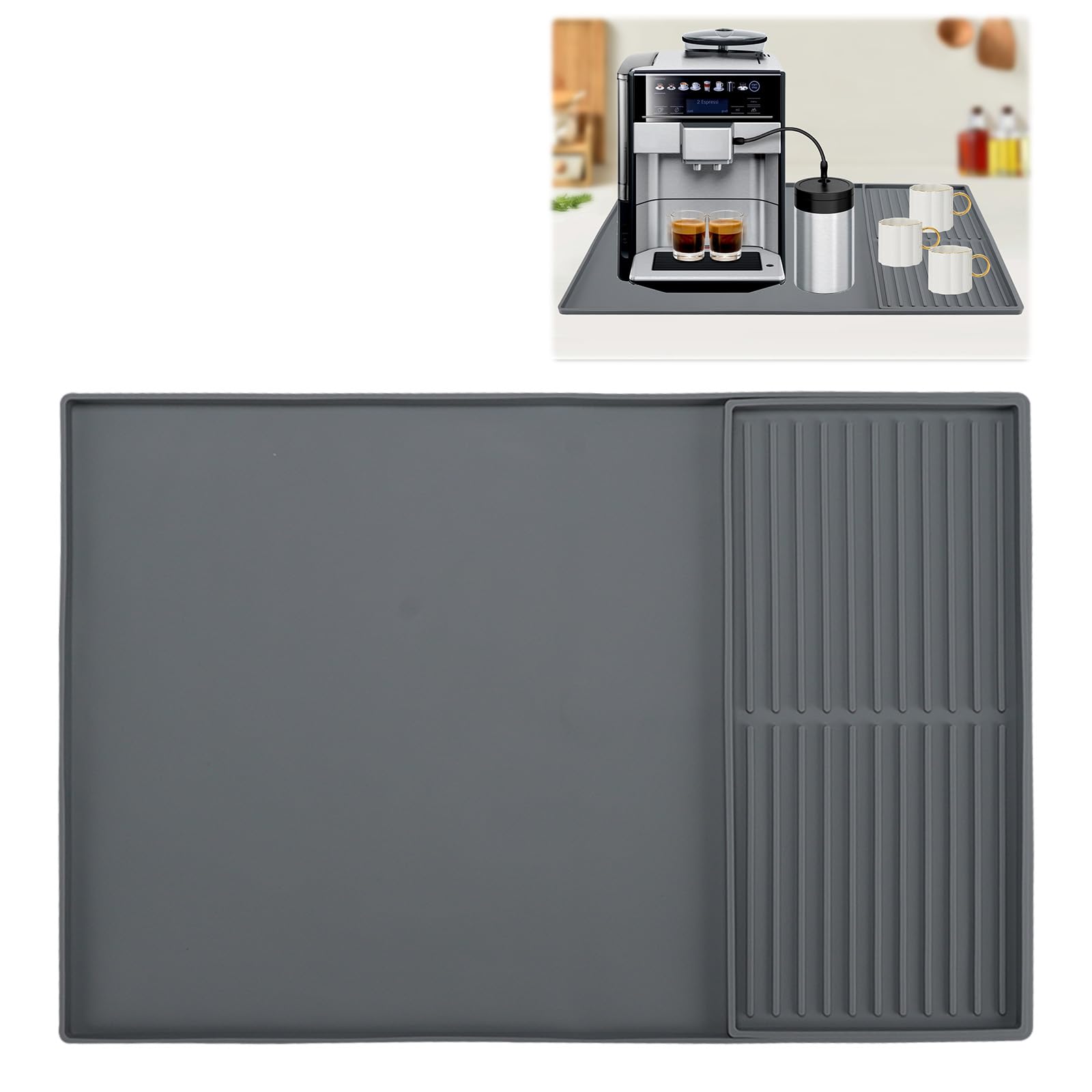 Tappetino in silicone per caffè con bordo rialzato, 61 x 40,5 cm tappetino per bar da caffè, adatto sotto la macchina da caffè, macchina per espresso, tappetino per asciugare piatti (grigio 40 x 19