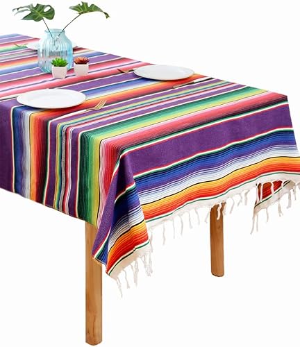 Miniatura 6 de BOXAN Camino de mesa mexicano de algodón con serape, camino de mesa colorido para decoración de fiesta mexicana, 14 x 108 pulgadas