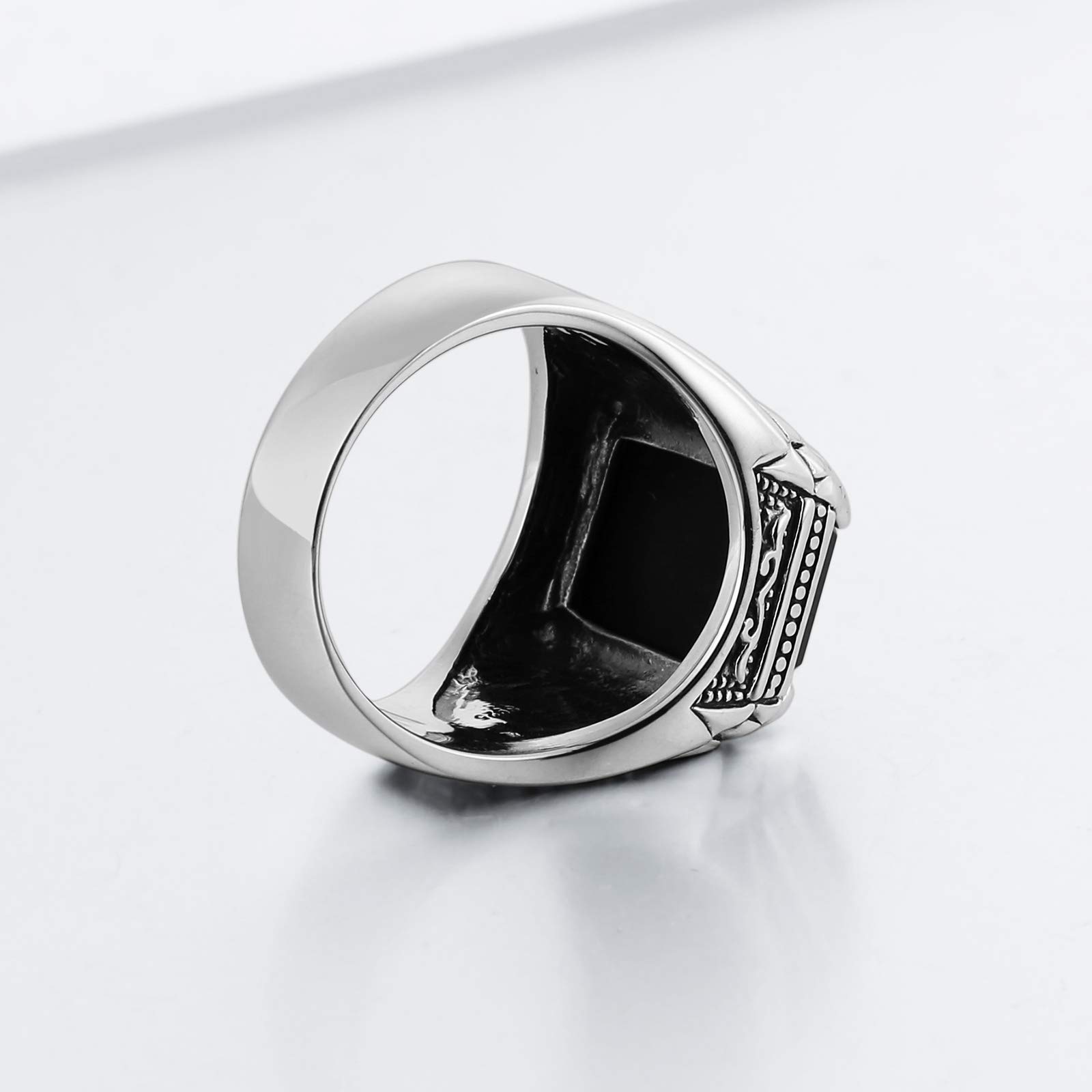 KnSam Anello Agata Nero Argento 925 Anello Intagliato Fantasia Uomo, Argento sterling