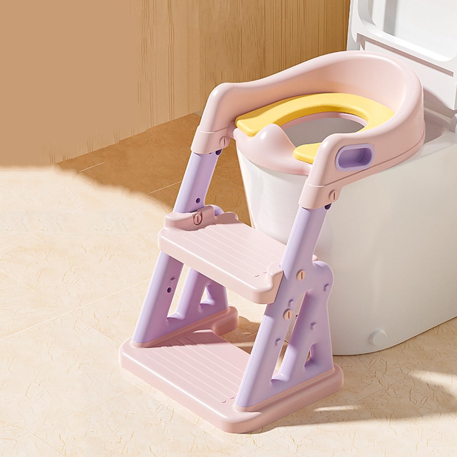 KtEli 2 in 1 Potty Training Seat & Toddler Step Stool, Toddler Toilet Seat with Step Stool, Adjustable Step & Seat Height Potty Seats for Toddlers Boys Girls,Anti-Slip Pads,Urinal Splash Guard(Pink)