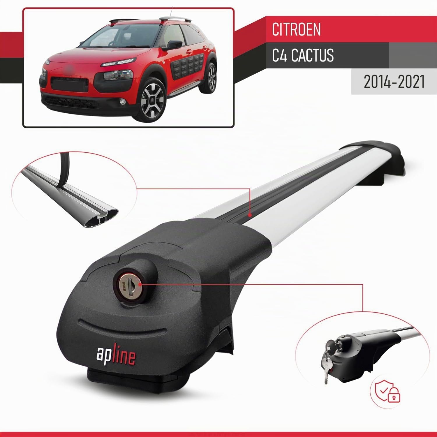 Compatibile con Citroen C4 Cactus 2014-2021 Modello ACE-1 Barre Tetto Portapacchi Auto Barre Portatutto Grigio Alluminio 2 Barre