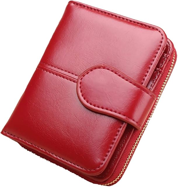 Eco Memos Vllcsla Small Women Wallet Leather Bifold Purse with ID Window RFID Blocking Genuine Leather Clutch Wallet (Wine Red)