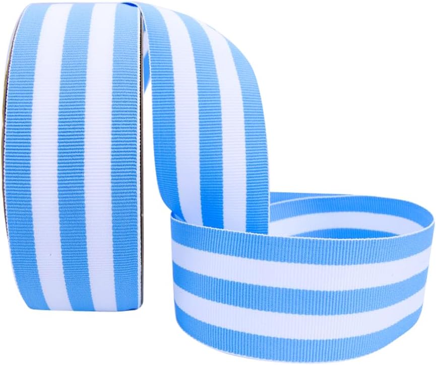 Grosgrain Mono Stripes 7/8 inch Blue 20 Yards 100% Polyester Ribbon