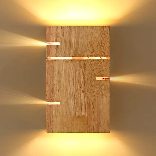 Applique Murale Bois Vintage Design Italien, Lampe LED Blanc Chaud 3000K