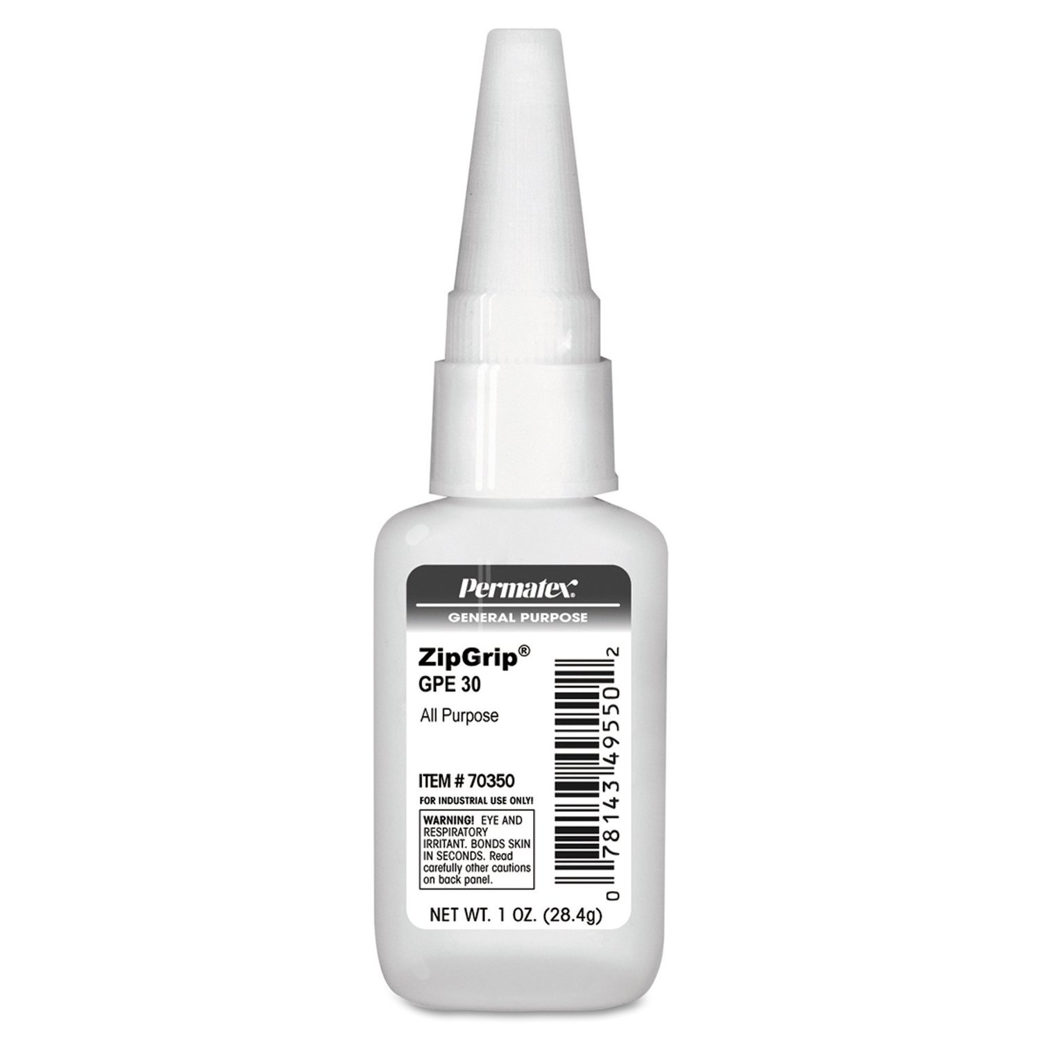 Permatex 70350 Colorless ZipGrip GPE 30 Cyanoacrylate Adhesive, 1 fl. oz. Bottle