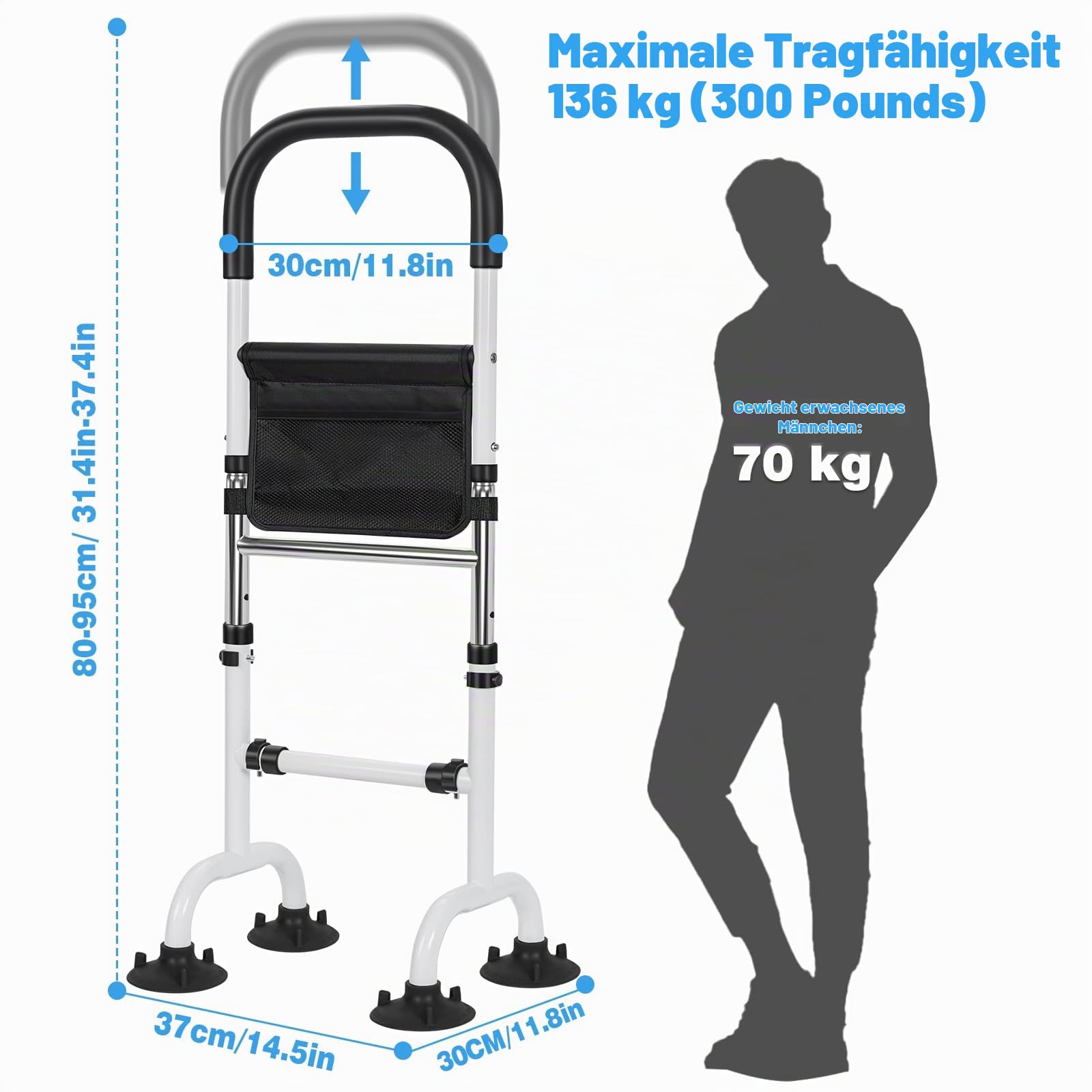 AKOZLIN Aufstehhilfe Senioren, Höhenverstellbar, Belastbar 136KG | Mobile Aufsteh und Sitzhilfe, Stand Bett Aufstehhilfe, Geeignet für Ältere und Behinderte Menschen