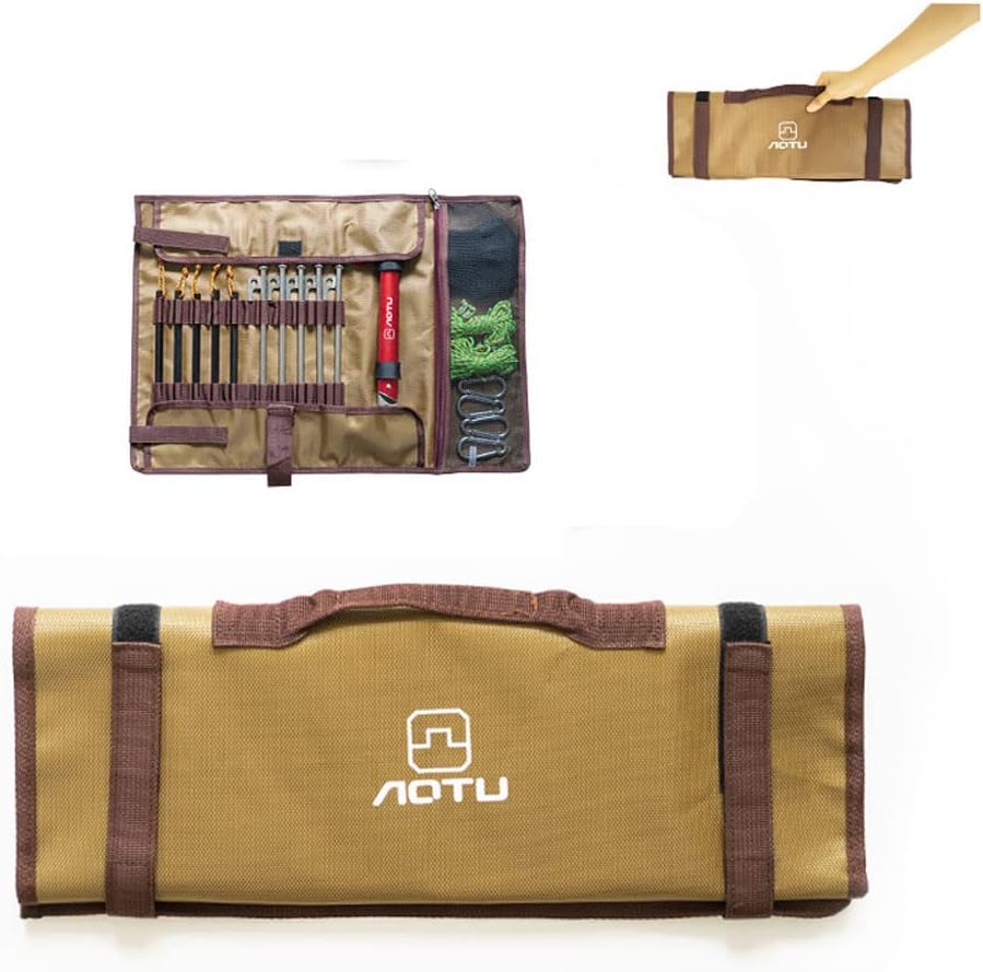 Tent Stake Storage Bag Tent Stake Roll Bag Ground Nail Storage Bag, Heavy Duty Oxford Polyester Case for Tent Pegs and Camping Hammer