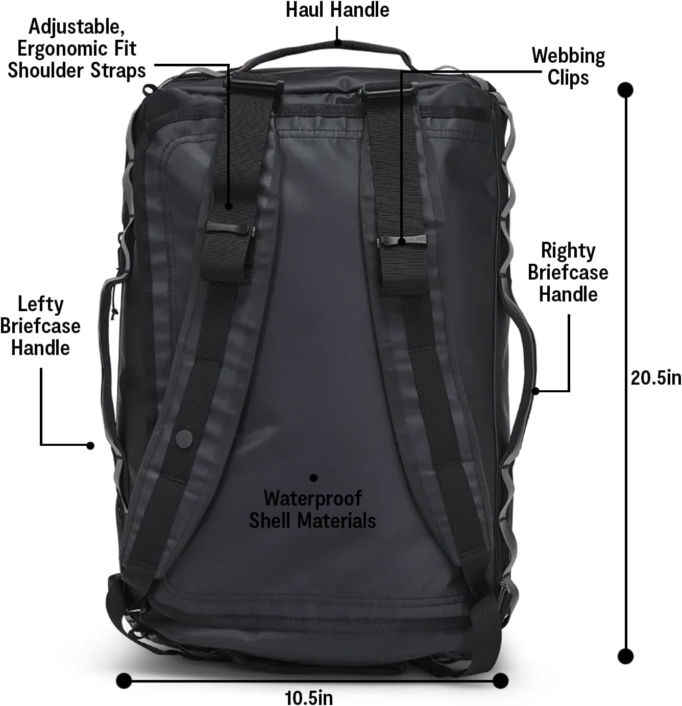 Baboon to the Moon Go-Bag Small 40L | Waterproof Travel Duffel Bag for Men & Women, Gym Bag, Carry-On Luggage, Weekend Getaway, TSA-Approved, Detachable Backpack Straps (Black) - Image 5