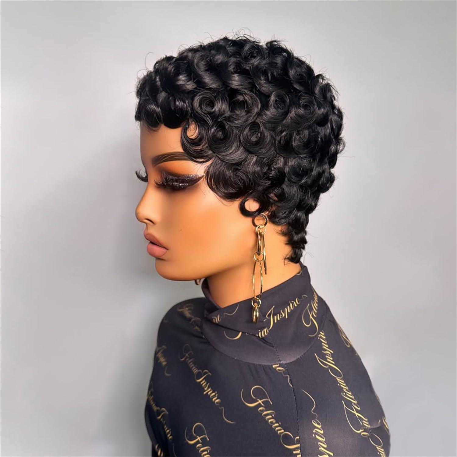 Short Pixie Wig Curly Cut Human Hair Glueless Chic Elegant Full Cap Daily Use Chic Elegant Pixie Cut Wigs for Black Women Natural 1B Color  main image 4