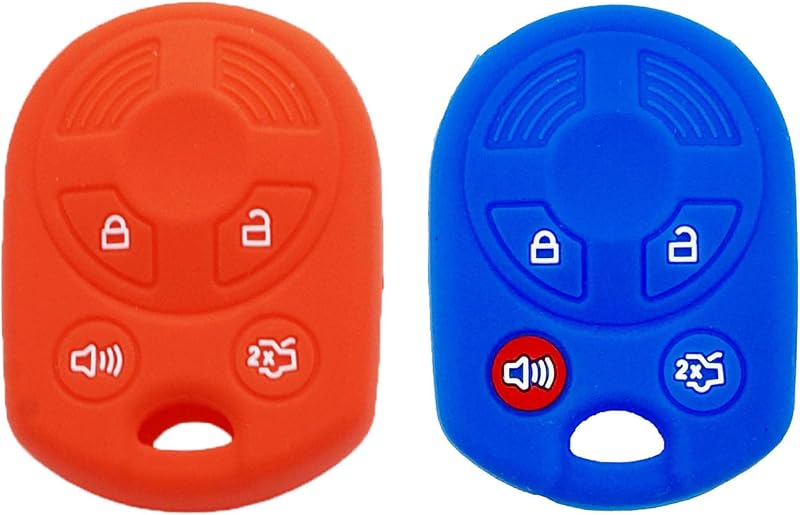 Capa de Silicone para Chave Presencial Ford 4 Botões LemSa Vermelha e Azul, Kit com 2 unidades