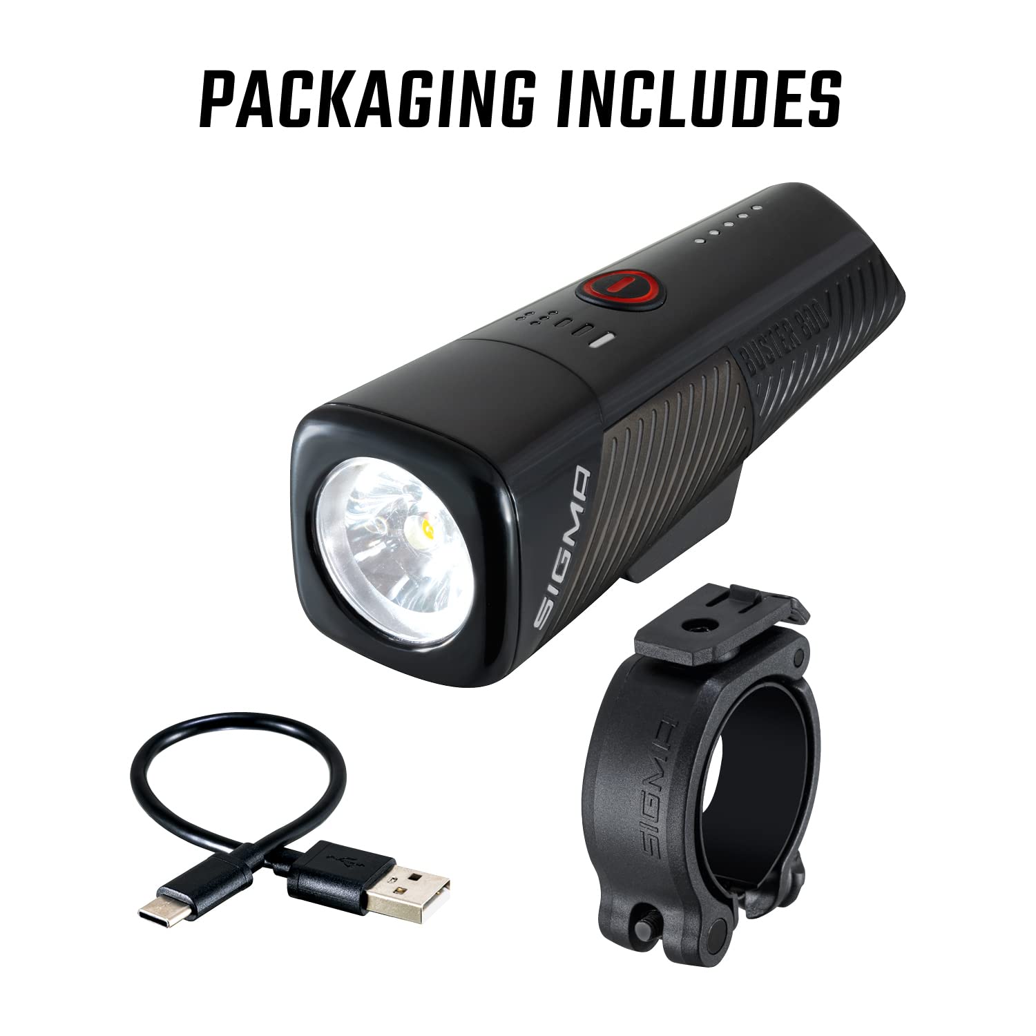 SIGMA BUSTER 800 FL | Faro anteriore per bicicletta impermeabile e ricaricabile con cinque modalità di illuminazione e indicatore di batteria |170 m di portata fino a 30 ore di luce