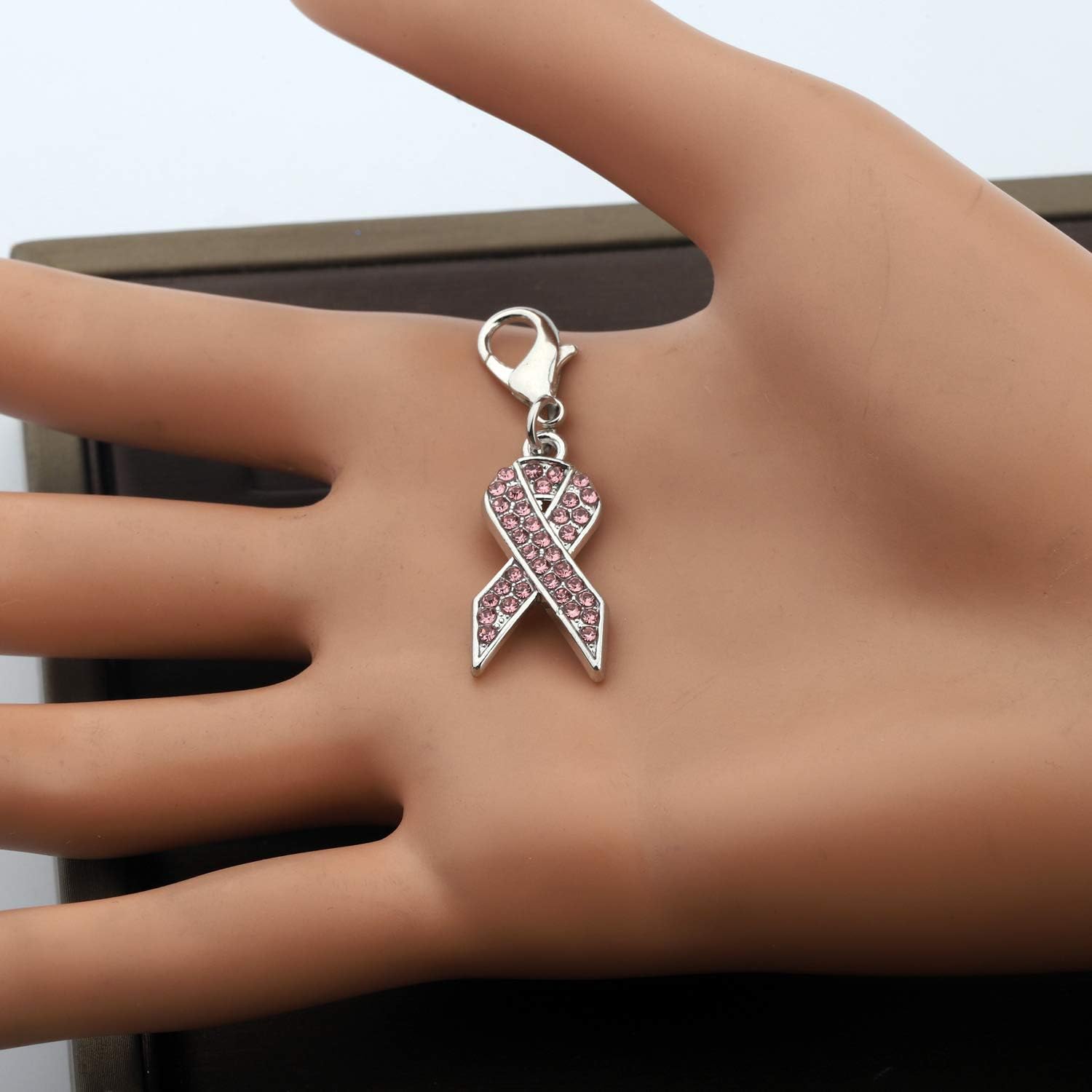 CHOORO Pink Rhinestone Ribbon Charm Zipper Pull - Breast Cancer Awareness Gift, Survivor Support Jewelry - Image 6