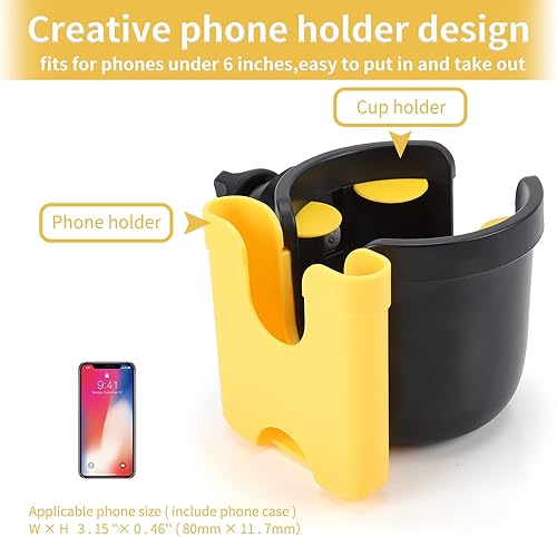 Miniatura 3 de Accmor - Portavasos para cochebicicleta con soporte para teléfono, soporte universal 2 en 1 para coche UPPAbaby, Nuna, Doona, bicicleta, silla de