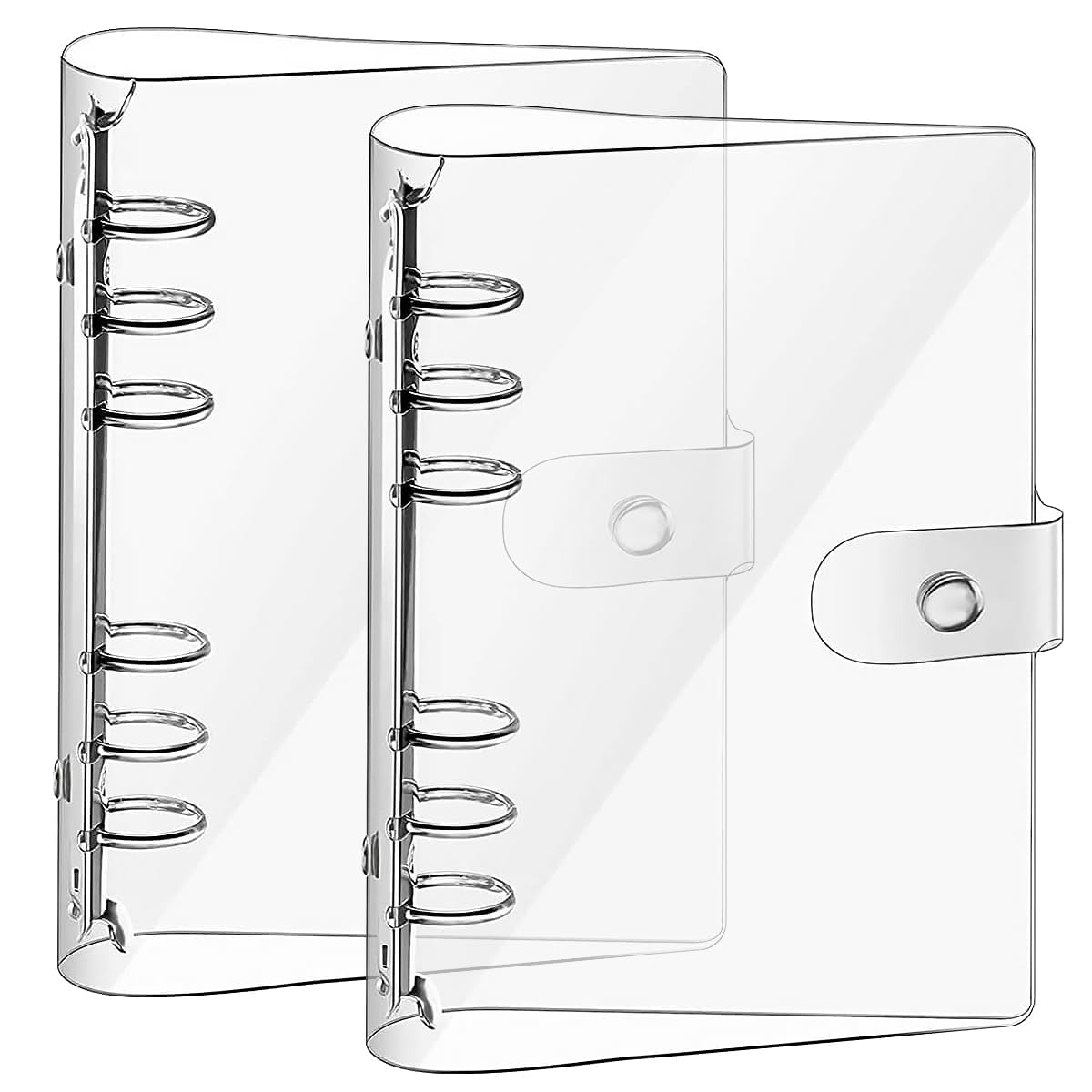 2 Pieces A6 Ring Binder 19.5x12.5 cm A6 Clear PVC Notebook Cover, 6 Hole A6 Binder, Ring Binder Folder with Snap, Soft Flexible Budget Binder, Waterproof Notebook Cover for School Office